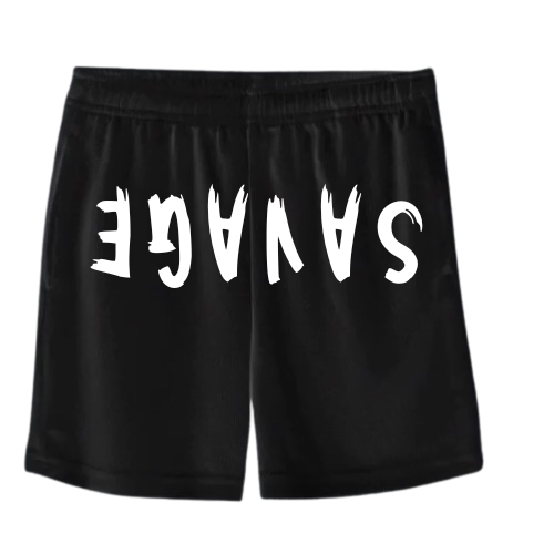 Black Savage Shorts Text Upside Down