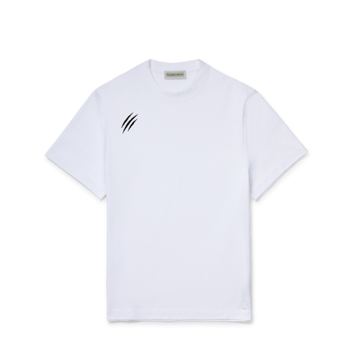 White t-shirt with a Savage logo